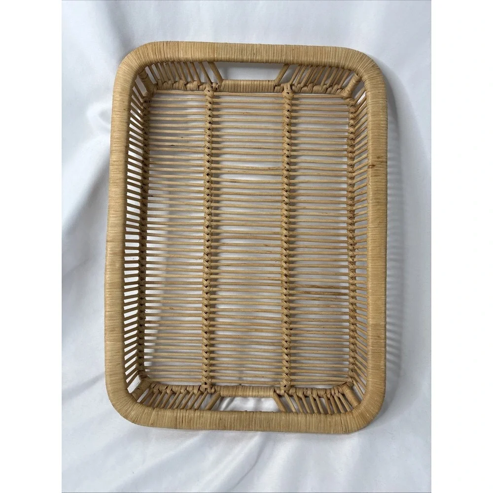 Vtg MCM Danish Rattan Serving Tray Modern Chic‎ Boho Bamboo 18.5